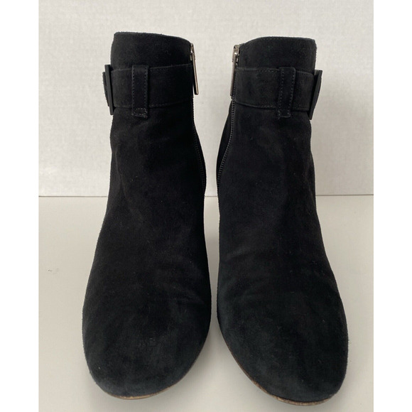 Aquatalia Vanie Black Ankle Boot Suede Round Toe Black Heel Sid Zip 8 - Picture 3 of 9